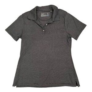 Cutter & Buck Womens Sz M Polo Shirt Gray Striped Moisture Wicking Top